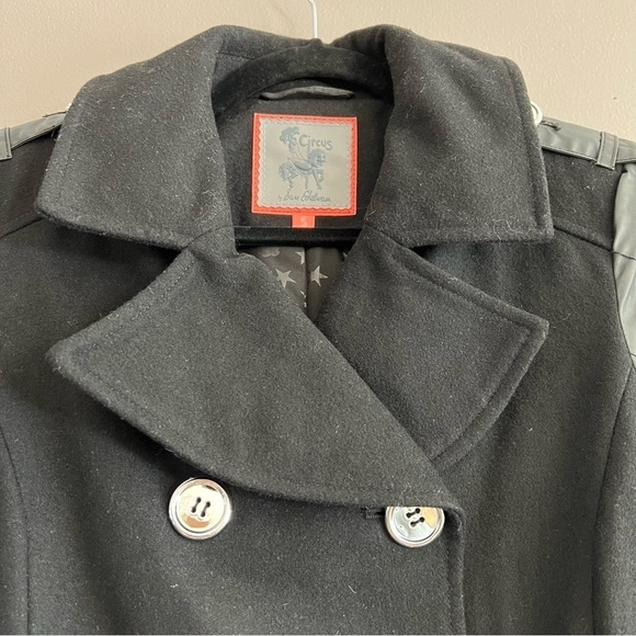 Circus By Sam Edelman Wool Blend Pea Coat Moto Zippers Black Size Small - Picture 3 of 15